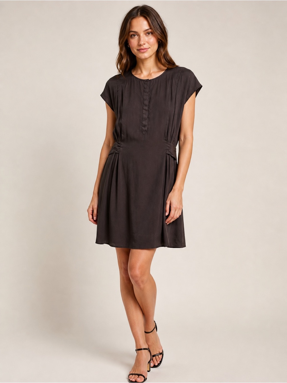 See by Chloé 100% Silk Dress Charcoal Grey Size 6 Minimalist Luxe Shift